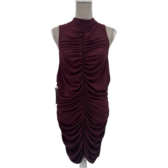 Armani Exchange Plum Burgundy Ruched Halter Midi Dress NWT Size 14 - Picture 5 of 13
